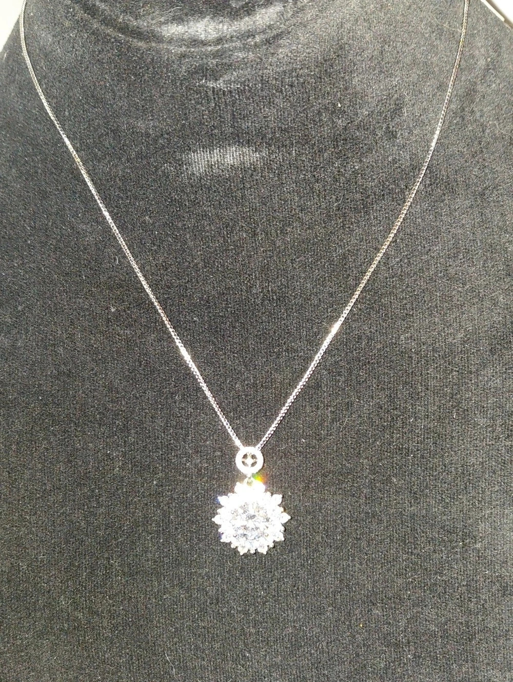 Silver-Tone Rhinestone Pendant Necklace Moissanite NWT